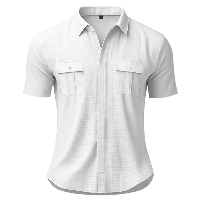 Men's Nan Lightweight Structured Short Sleeve Shirt with Chest Flaps and Full Button Placket StylebySassy