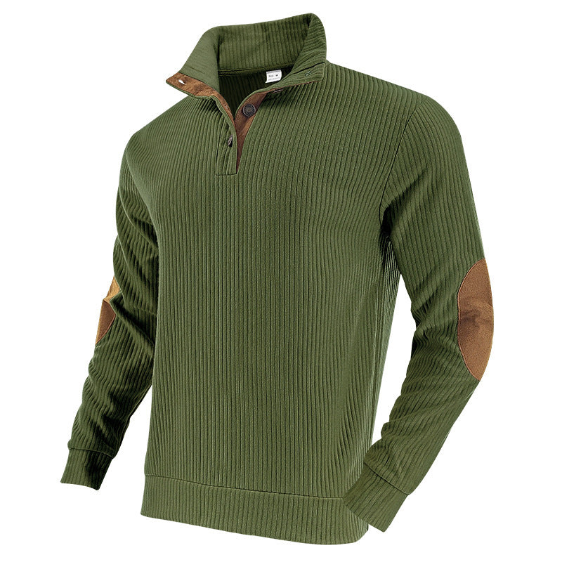 Men's ribbed turtleneck with stand-up collar and contrasting elbow patches StylebySassy