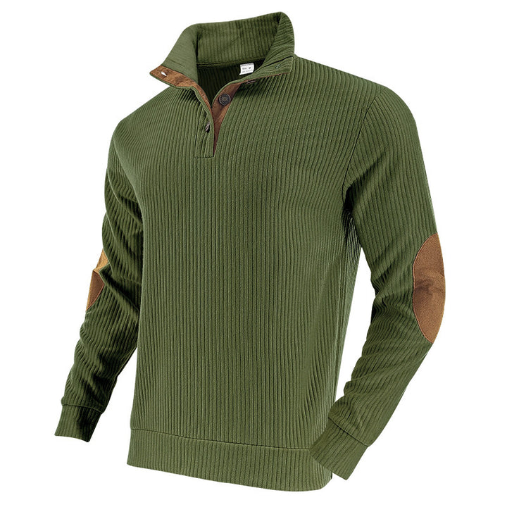 Men's ribbed turtleneck with stand-up collar and contrasting elbow patches StylebySassy