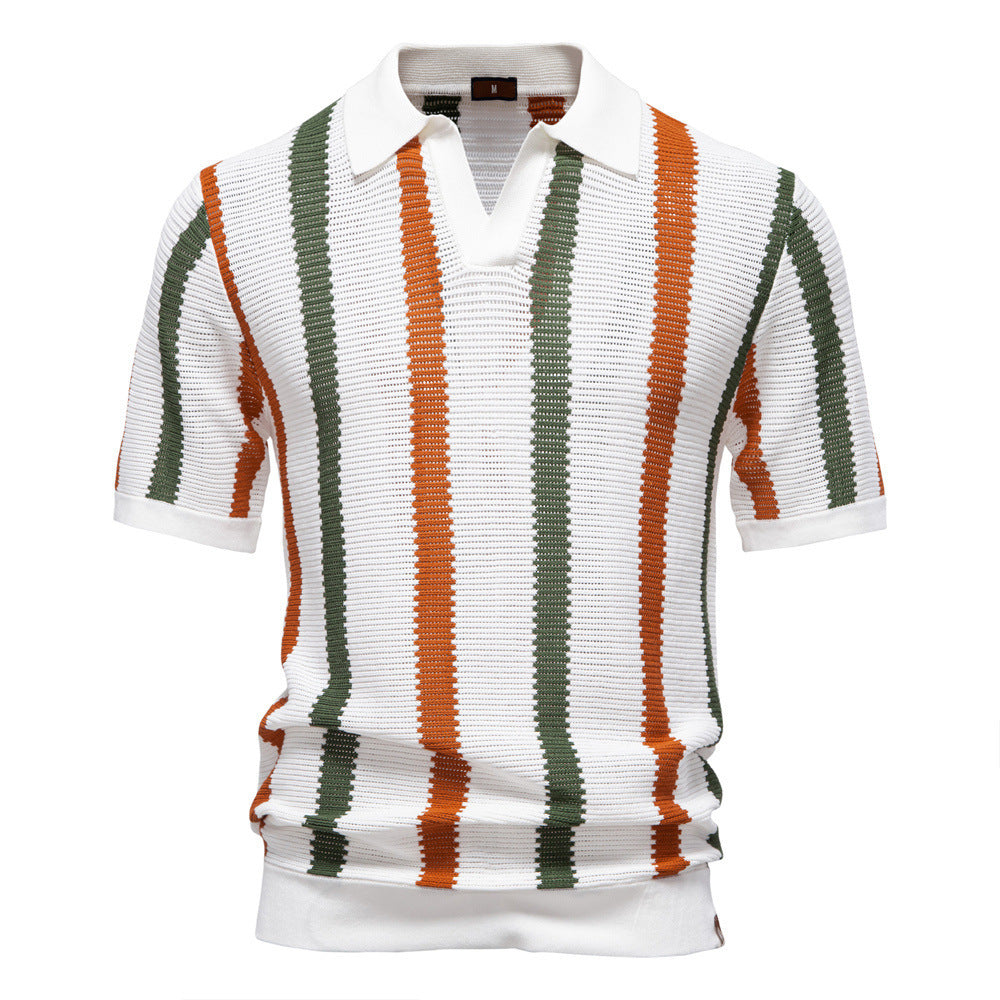 Men's short-sleeved knitted polo with collar and textured knit fabric StylebySassy