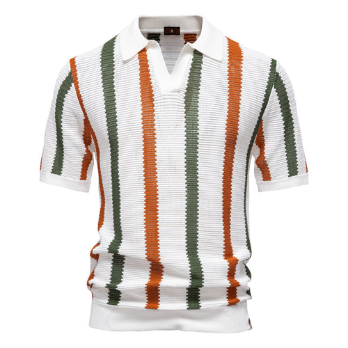 Men's short-sleeved knitted polo with collar and textured knit fabric StylebySassy