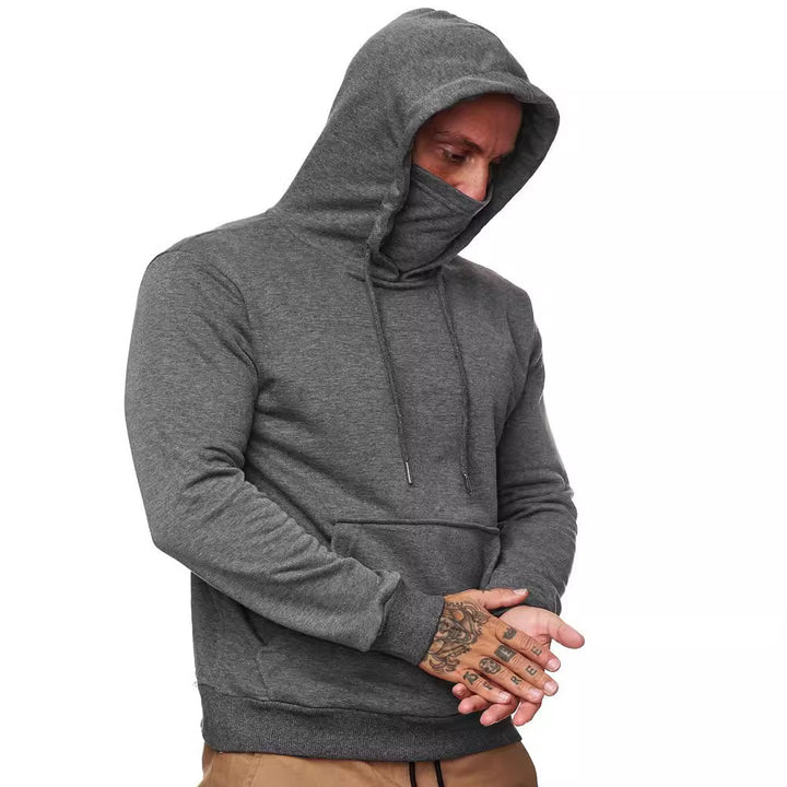 Men's hoodie with integrated tube collar face mask, kangaroo pocket and ribbed cuffs StylebySassy