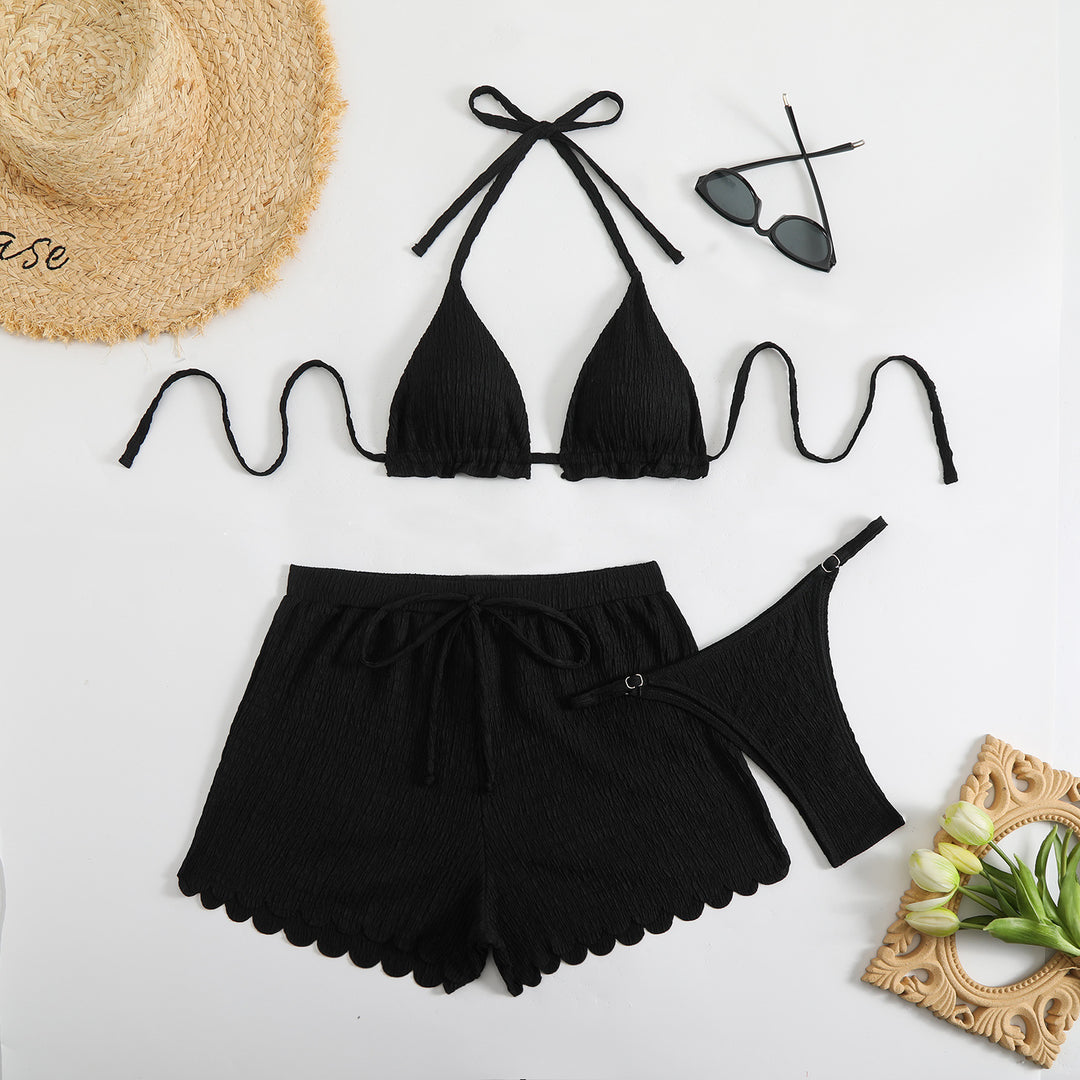 Ladies triangle bikini with shorts and removable inner lining StylebySassy