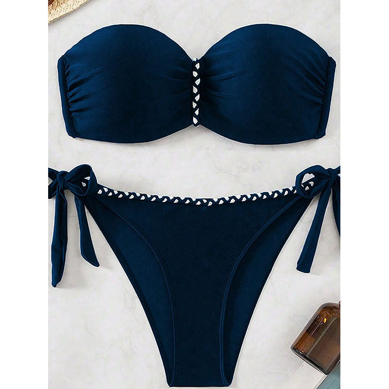 Women's Bandeau Bikini Set with sophisticated ruffle details and adjustable ties StylebySassy