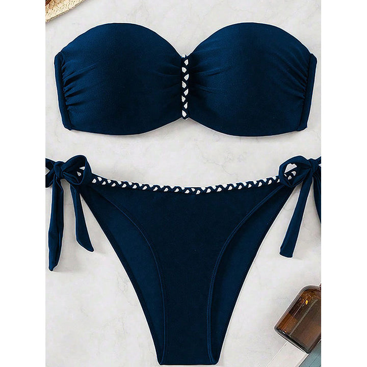 Women's Bandeau Bikini Set with sophisticated ruffle details and adjustable ties StylebySassy