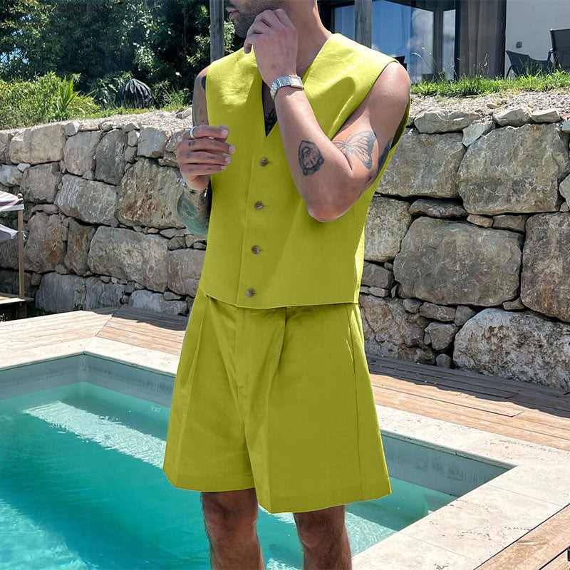 Women's elegant tailored ensemble with fitted vest and high-waisted shorts StylebySassy