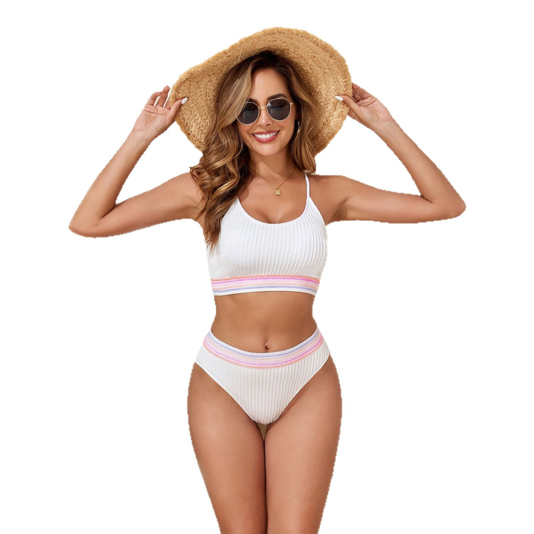 Women’s Sporty Bikini Set with Fashionable Ribbed Design and Elastic Waistband StylebySassy