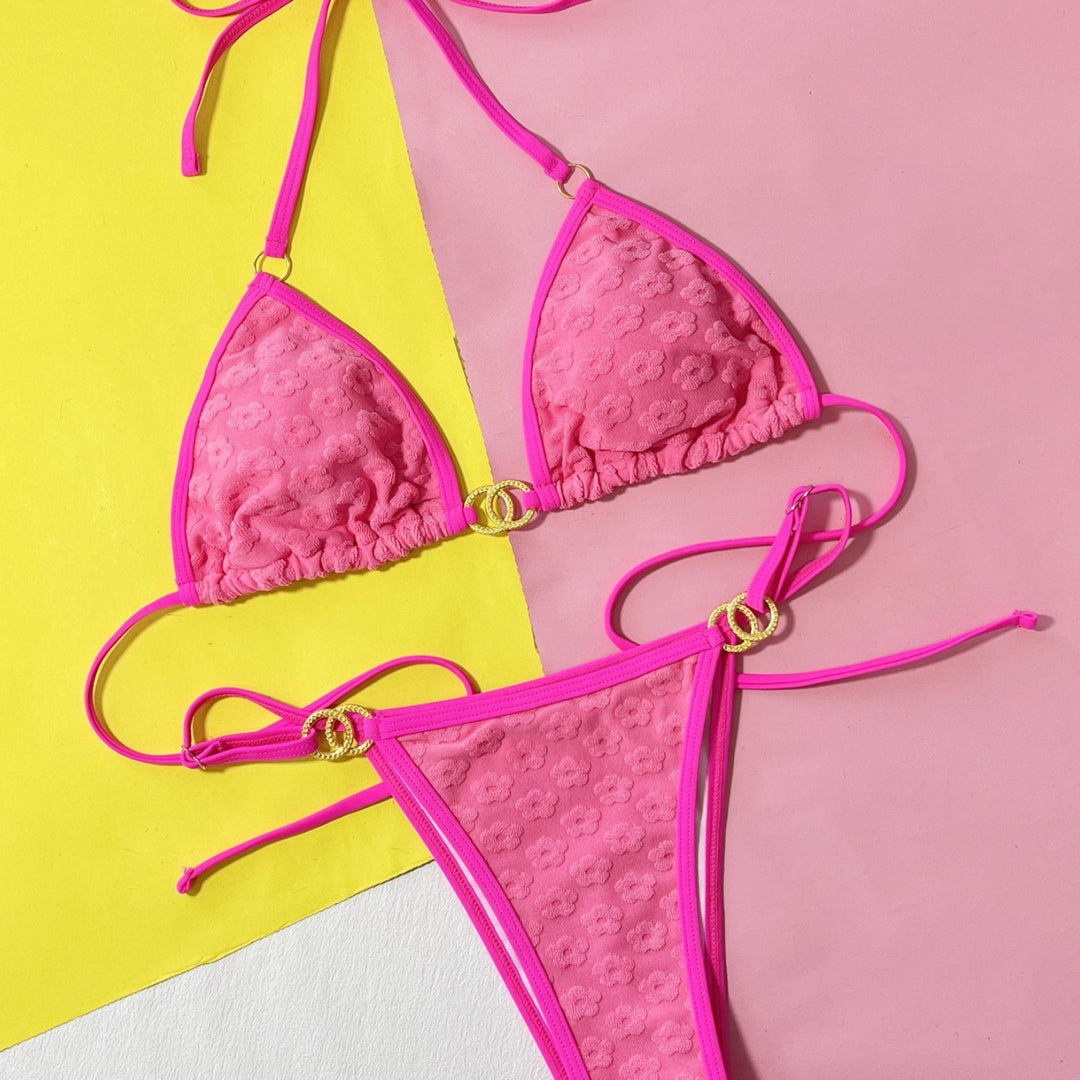 Women Triangle Bikini with glamorous ring details and textured surface StylebySassy