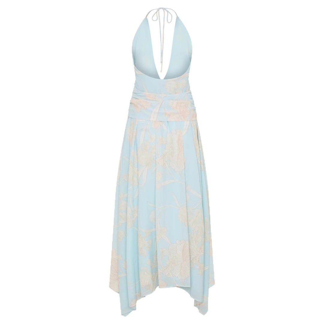 Women's Elegant Wrap Dress with Deep V-Neck and Floral Design StylebySassy