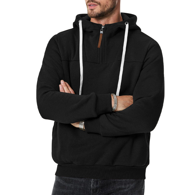 Men's nano sweat half-zip with textured interior, adjustable hood and wide ribbed hem StylebySassy