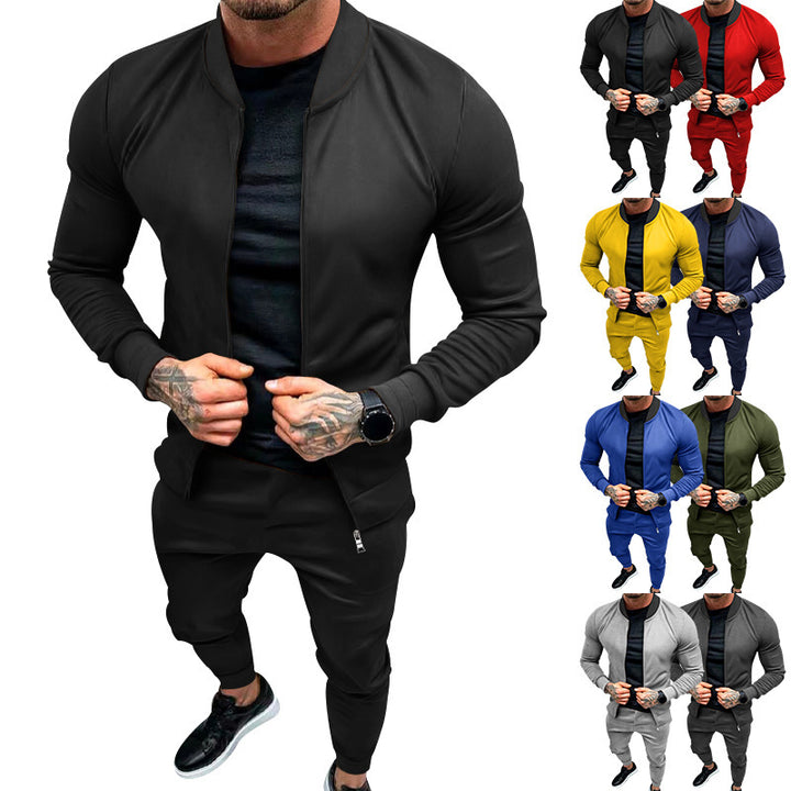 Men's sporty leisure training suit with tailored bomber jacket and tapered jogging pants made of elastic cotton blend StylebySassy