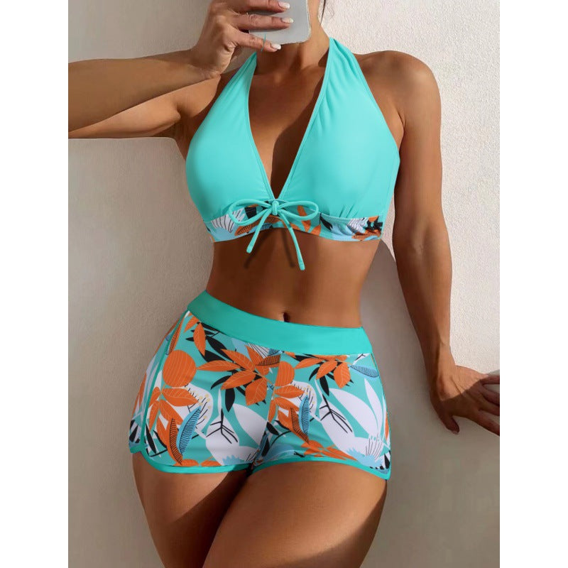 Women High-neck Bikini with Playful Floral Pattern StylebySassy