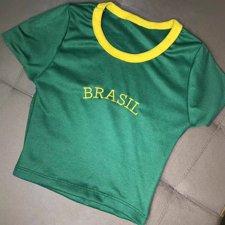 Women's Crop T-Shirt with Brazil lettering and colorful accents StylebySassy