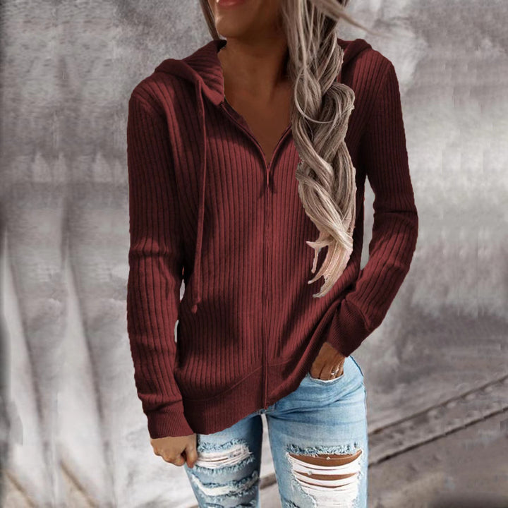 Women's knitted hooded zip hoodie with half zipper and kangaroo pockets StylebySassy
