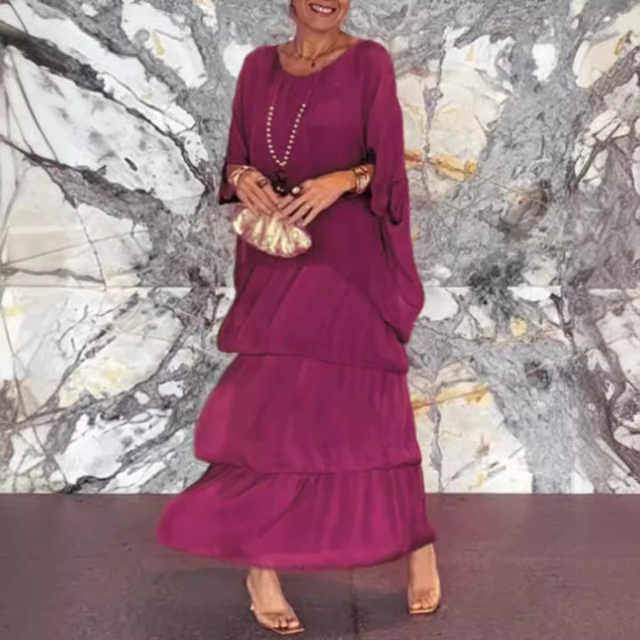 Women's ankle-length tiered dress with wide batwing sleeves and loose silhouette StylebySassy