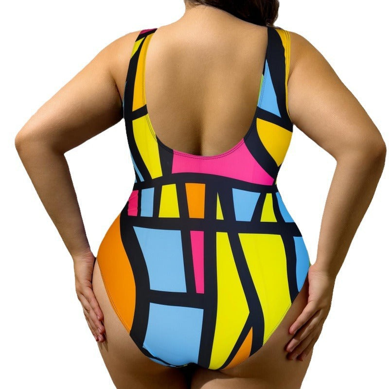 Women's one-piece swimsuit with modern geometric pattern StylebySassy