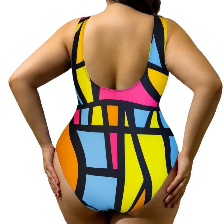 Women's one-piece swimsuit with modern geometric pattern StylebySassy
