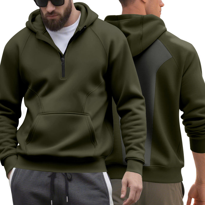 Men's half-zip hoodie in a minimalist softshell look with kangaroo pocket and raglan sleeves StylebySassy