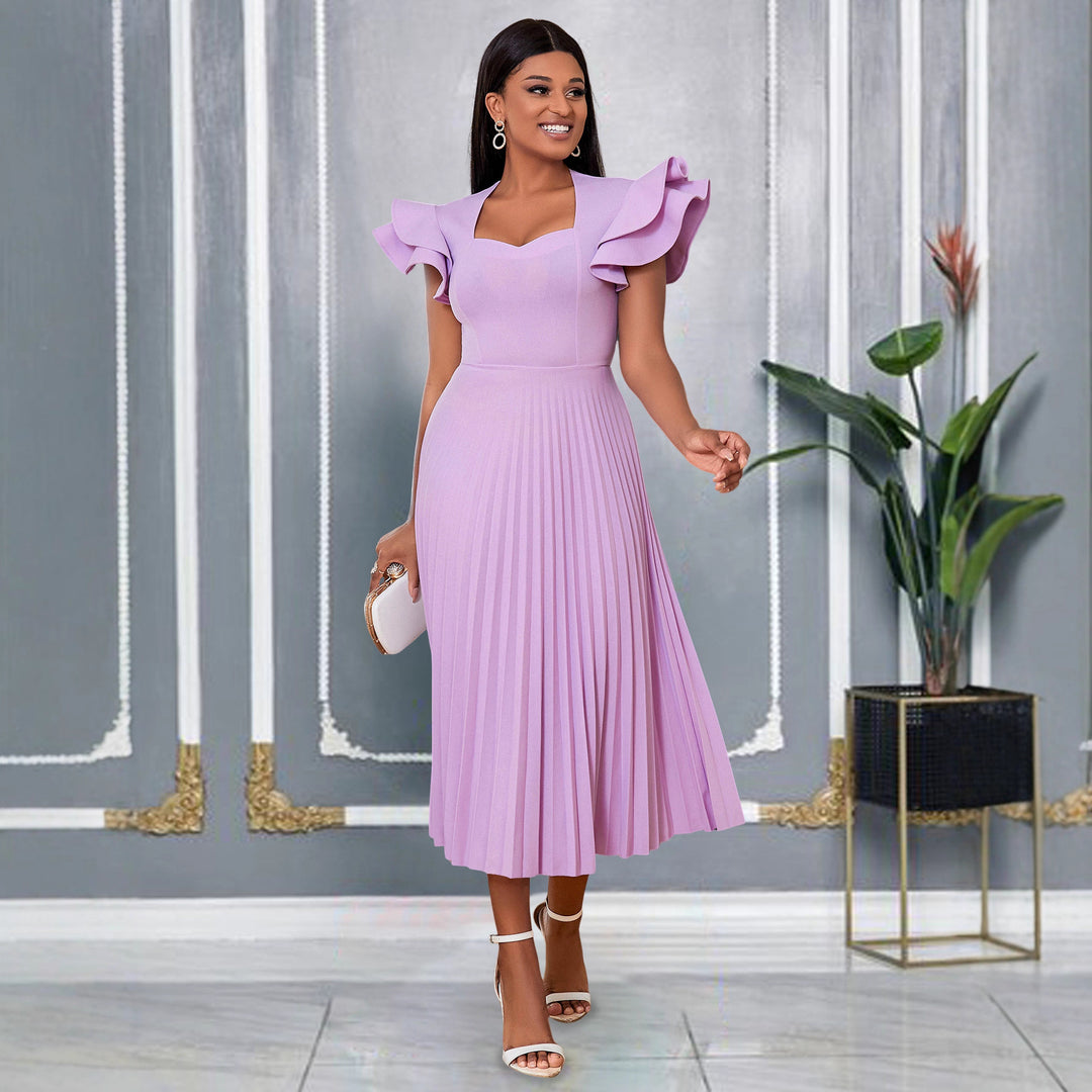 Women's pleated maxi dress with elegant ruffle details StylebySassy