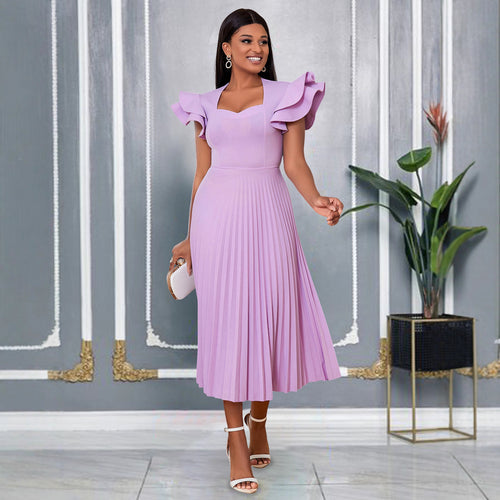 Women's pleated maxi dress with elegant ruffle details StylebySassy