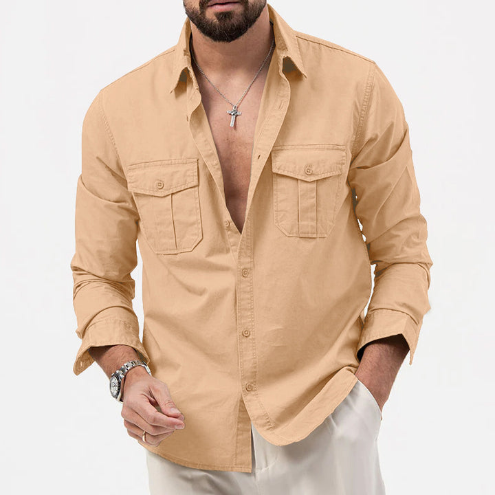 Men's nan legeres cotton twill shirt with patch breast pockets and kent collar StylebySassy