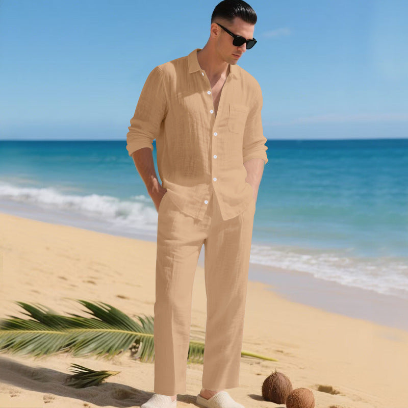 Men's lightweight linen outfit with stylish shirt and elegant pants StylebySassy