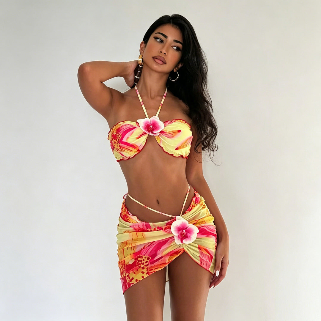 Women’s Bandeau Bikini with Floral Wrap Skirt StylebySassy