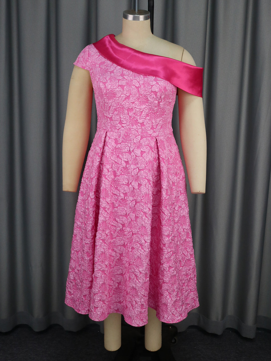 Women's Elegant Dress with Asymmetric Strap and Floral Pattern StylebySassy