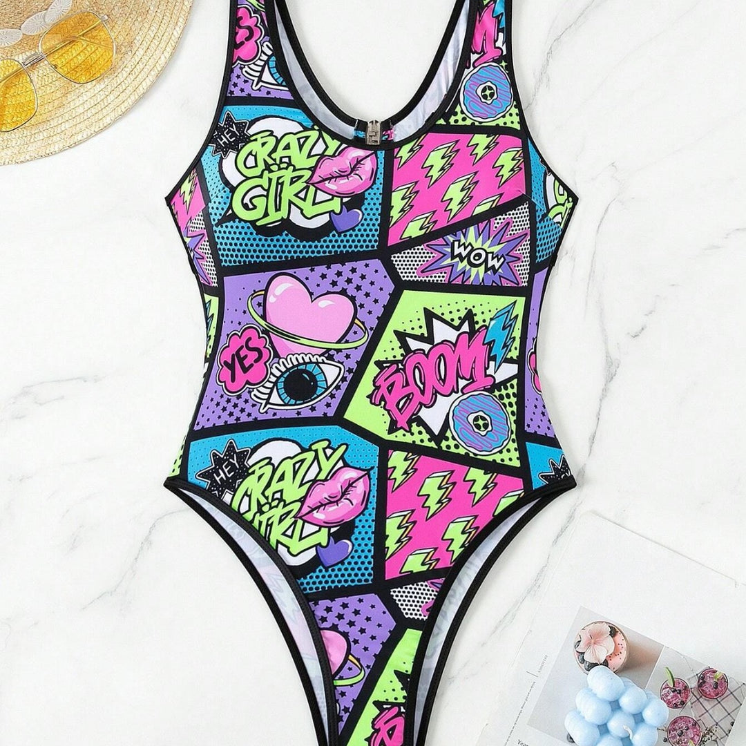 Women’s sporty jumpsuit with colorful comic pattern StylebySassy