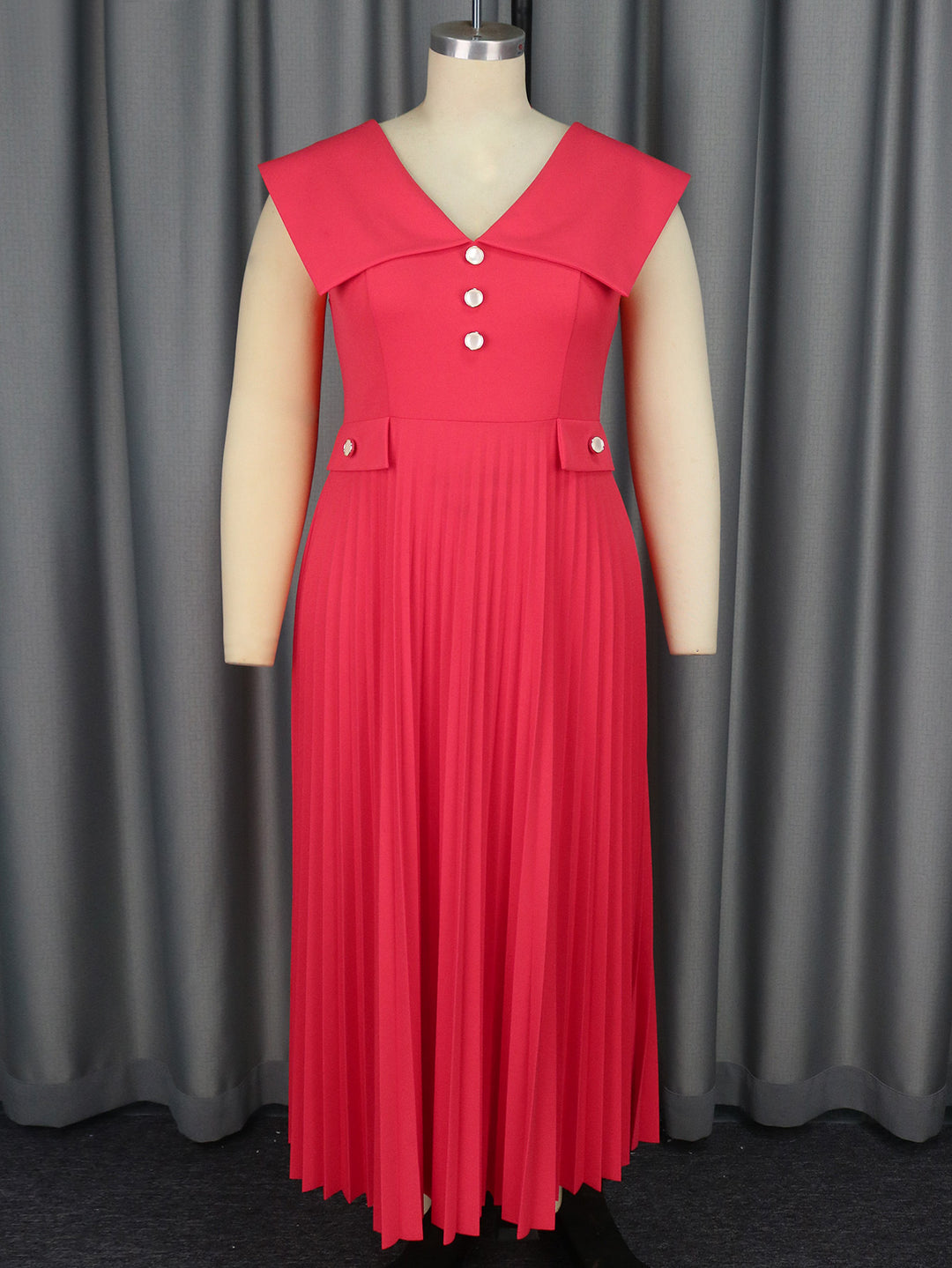 Women's pleated maxi dress with elegant button details StylebySassy