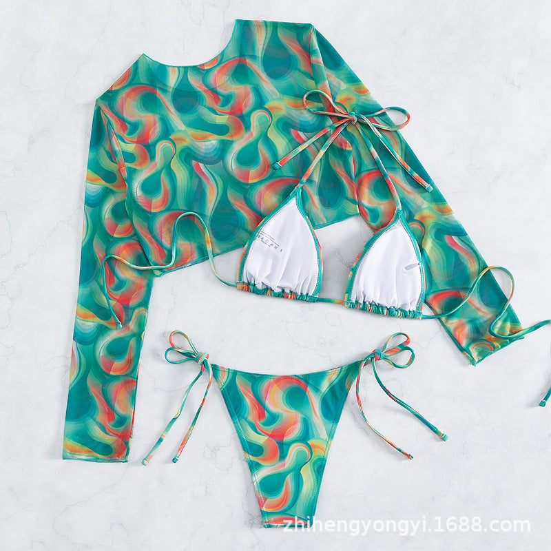 Women's bikini set with long-sleeved top and playful tie straps StylebySassy