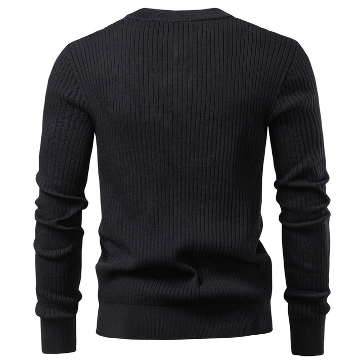 Men's ribbed long-sleeve henley pullover with stand-up collar, fine rib knit and slim fit StylebySassy