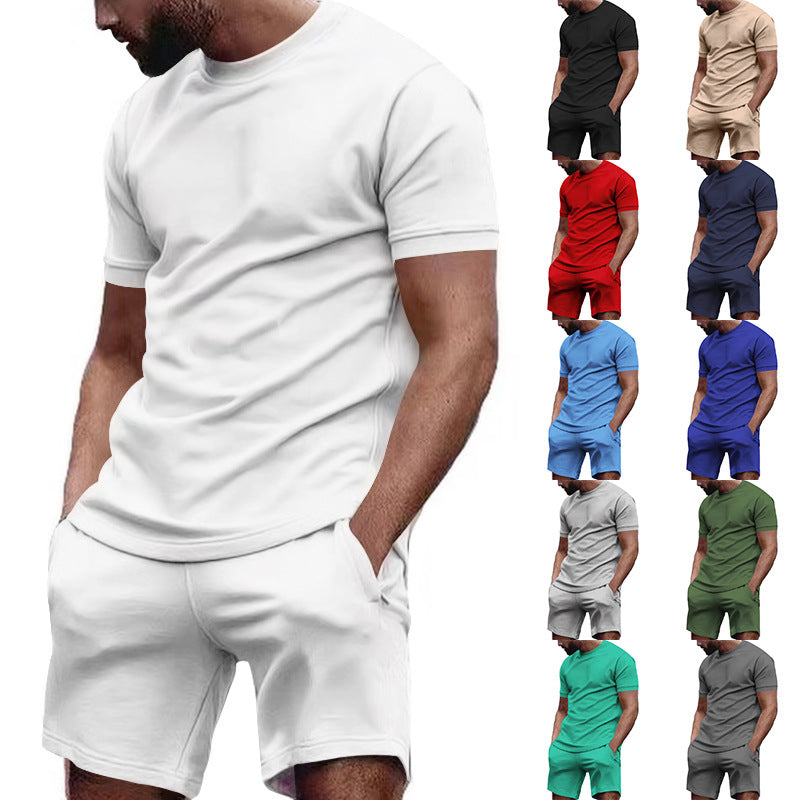 Men's minimalist jersey ensemble with comfortable round neck shirt and elastic drawstring shorts StylebySassy
