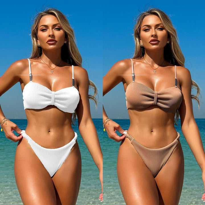 Women Ribbed Bikini with Ruched Top StylebySassy