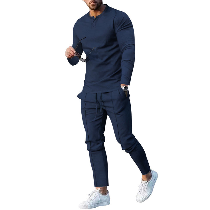 Men's nano athletic Henley long sleeve shirt and tapered jogging pants with decorative seams StylebySassy