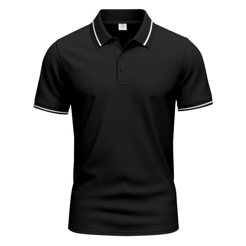 Men's breathable interlock polo shirt with contrast tipping, short button placket and slim silhouette StylebySassy
