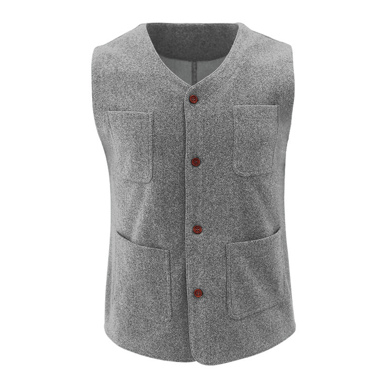 Men's wool blend vest with V-neck, patch pockets, and mesh lining StylebySassy