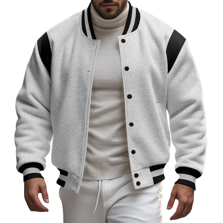 Men's nan College baseball jacket with snap button placket, ribbed collar and contrasting yokes StylebySassy