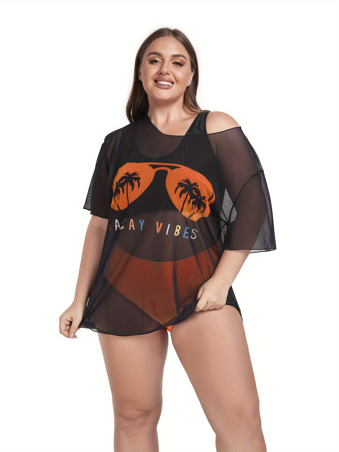 Women's Mesh Beach Dress with Casual Print StylebySassy