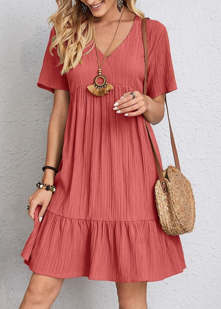 Women nan Crinkle summer dress with V-neck, empire seam and ruffle hem StylebySassy