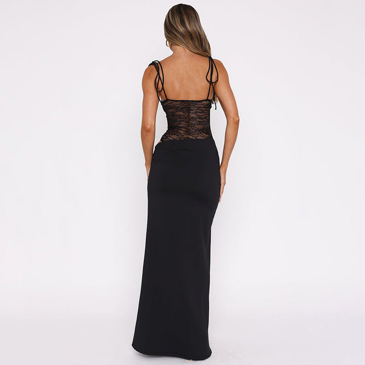 Women's Sleeveless Maxi Dress with Lace Waist Insert