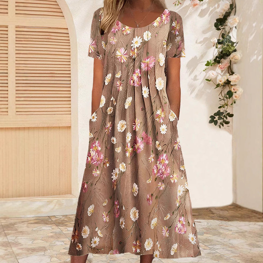 Women's nan Blumenswing midi dress with round neckline, inset pockets, and structured crepe quality StylebySassy