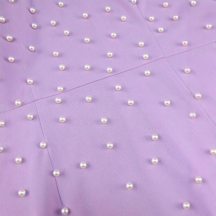 Women Elegant Body-Hugging Dress with Puff Sleeves and Pearl Decorations StylebySassy