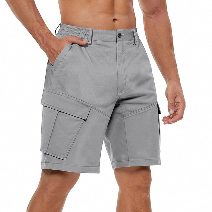 Men's button waistband Bermuda shorts with partially elastic back and applied flap pockets StylebySassy