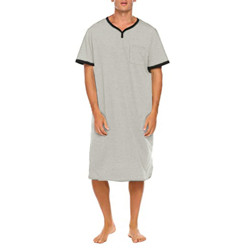 Men's long cotton sleep shirt with Henley collar StylebySassy