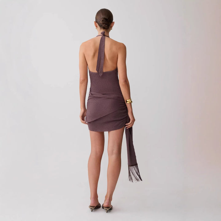 Women's Halter Mini Dress with Figure-Hugging Draping StylebySassy