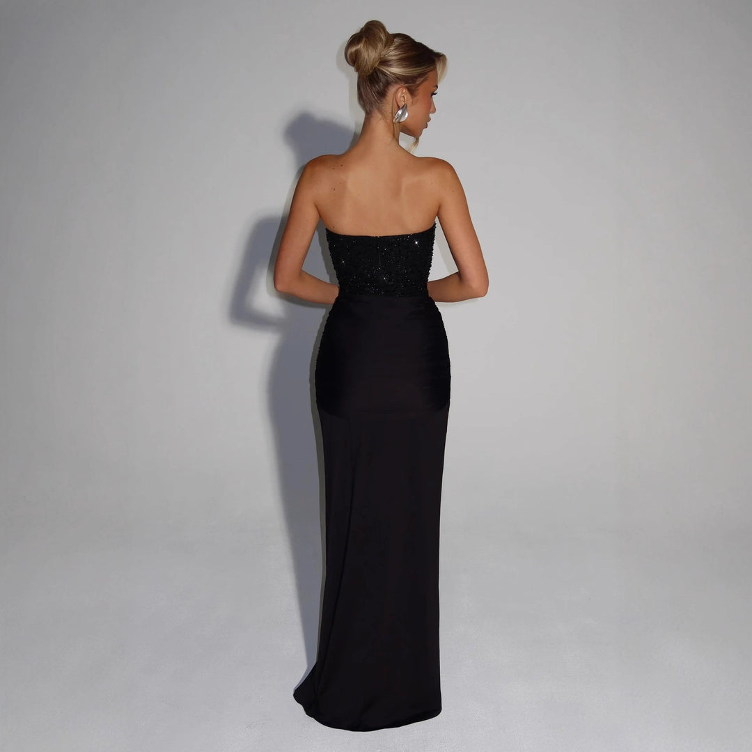 Women's Strapless Glamour Evening Dress with Draped Waist StylebySassy