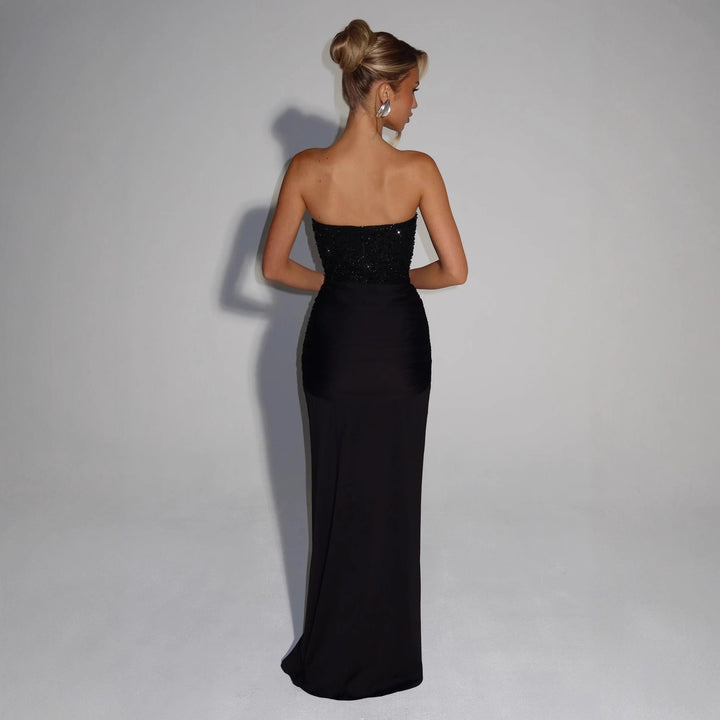Women's Strapless Glamour Evening Dress with Draped Waist StylebySassy