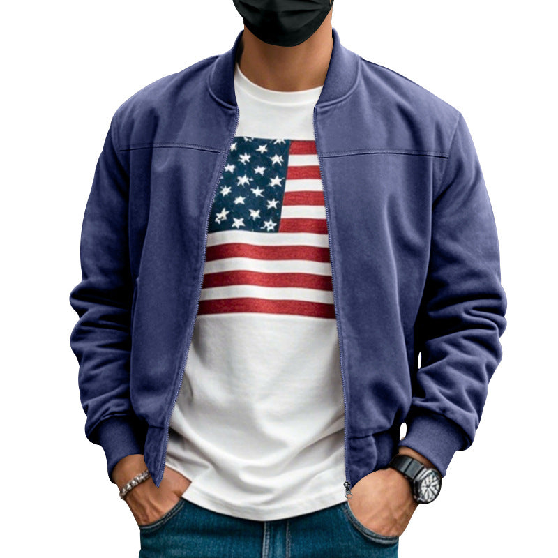 Men's suede look bomber jacket with zipper and ribbed cuffs StylebySassy