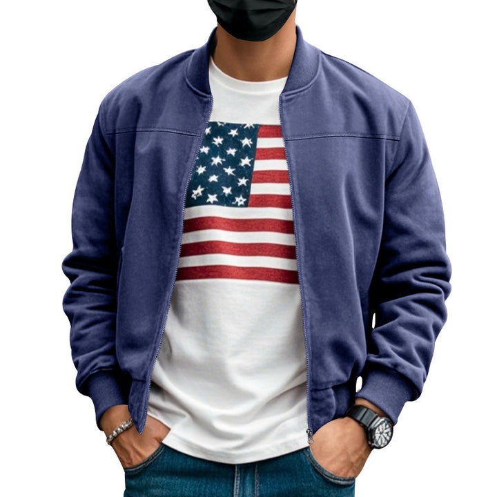 Men's suede look bomber jacket with zipper and ribbed cuffs StylebySassy